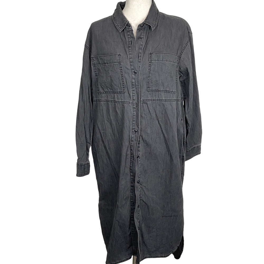 Madewell Dress Women M Gray Denim Long Sleeve Button Shirt‎ Unstructured Midi
